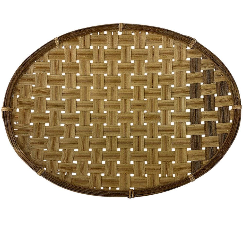Vintage Handwoven Bamboo Rattan Oval Decorative Tray Boho Farmhouse Wall Decor